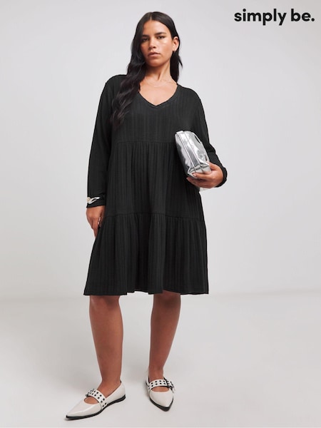 Simply Be Black Asymmetric Ribbed Smock Dress (AT1338) | €45