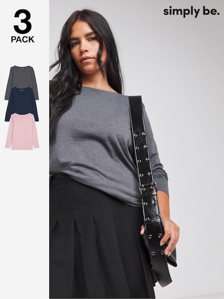 Simply Be Blue Slash Neck T-Shirts 3 Pack (AT1349) | AED102