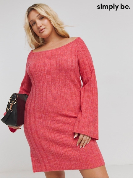 Simply Be Pink Slash Neck Rib Mini Dress (AT1350) | €22