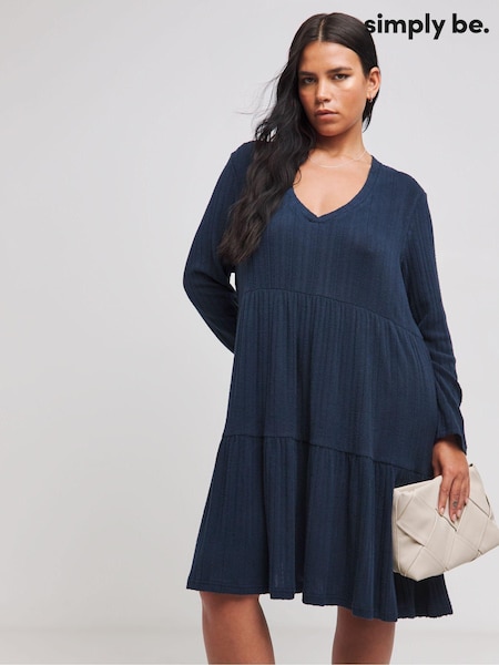 Simply Be Blue Asymmetric Ribbed Smock Dress (AT1356) | €45