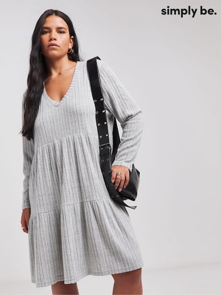 Harmaa - Simply Be Asymmetric Ribbed Smock Dress (AT1362) | €57