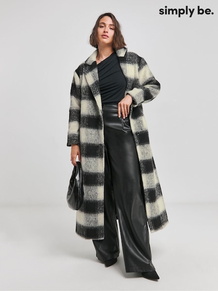 Simply Be Brushed Mono Check Coat (AT1368) | €79