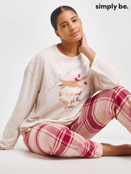 Simply Be Pink Flannel Pant Novelty Pyjama Set (AT1369) | AED84