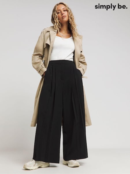 Simply Be Black Magisculpt Pleated Extra Wide Leg Trousers In Regular Length (AT1373) | €53