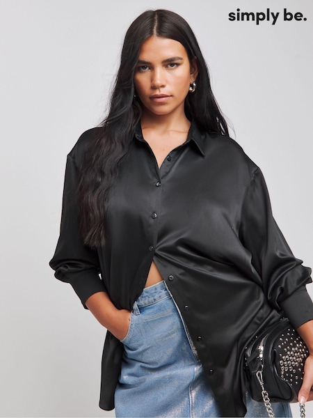Simply Be Black Satin Shirt (AT1378) | €29
