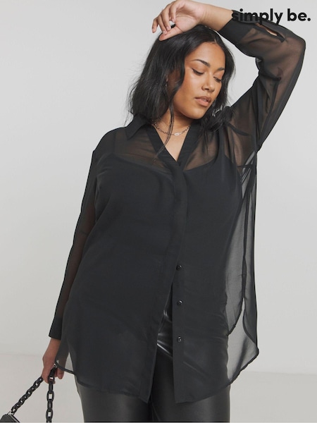 Simply Be Black V-Neck Sheer Shirt (AT1380) | €21