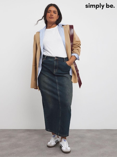 Simply Be Vintage Wash Column Maxi Skirt (AT1381) | ‏191‏₪