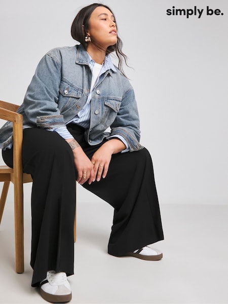 Simply Be Black Tall Magisculpt Pleated Extra Wide Leg Trousers In Regular Length (AT1382) | €53
