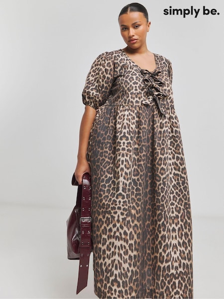 Simply Be Animal Print Bow Front Midi Dress With Pockets (AT1391) | €32