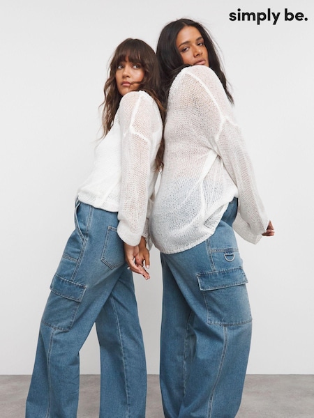 Simply Be Mid Wash Straight Leg Cargo Jeans (AT1393) | €35