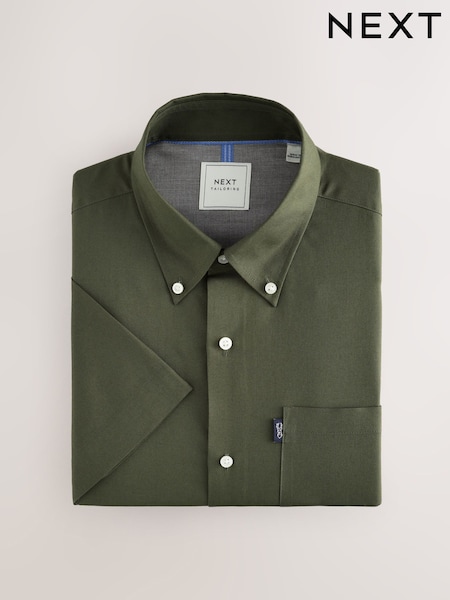 Темно-зелений - Стандартний крій - Оксфордська сорочка з коротким рукавом Easy Iron Button Down (AT1401) | 817 грн
