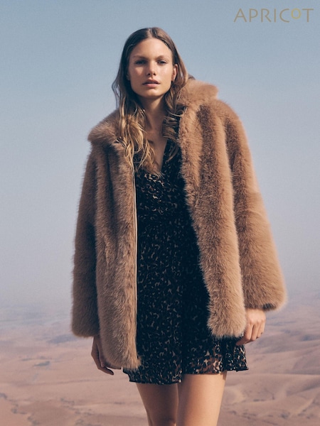 Apricot Brown Opulent Faux Fur Zip Jacket (AT1418) | €72