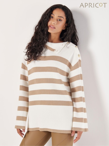 Apricot Natural Strip Metal Button Shoulder Jumper (AT1421) | €30