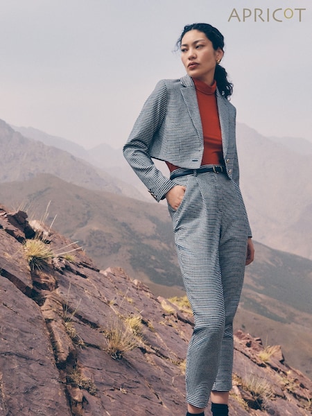 Apricot Black Paperbag Waist Dogtooth Trousers (AT1427) | €21.50