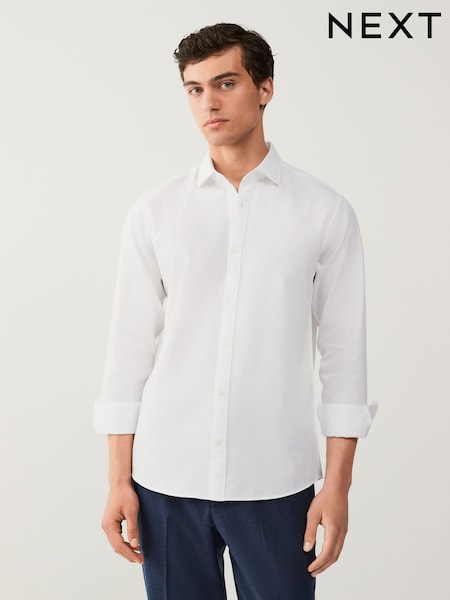 White Regular Fit Washed Dobby Long Sleeve Smart Cutaway Collar 100% Cotton Shirt (AT1439) | 173 QAR