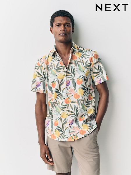 Neutral Fruit Print Regular Fit Print Short Sleeve Shirt (AT1441) | AED166
