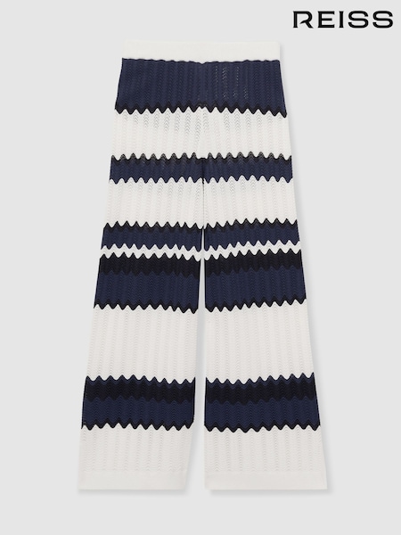 Reiss Navy Alba 13-14 yrs Zig-Zag Pointelle-Knit Trousers (AT1451) | €70
