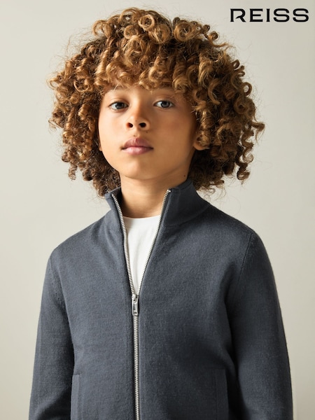 Reiss Blackened Blue Hampshire 3-9 yrs Merino Wool Zip-Through Funnel-Neck Cardigan (AT1465) | €50