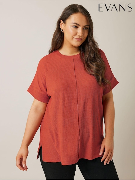 Evans Orange Textured Seam Detail T-Shirt (AT1544) | 135 LEI