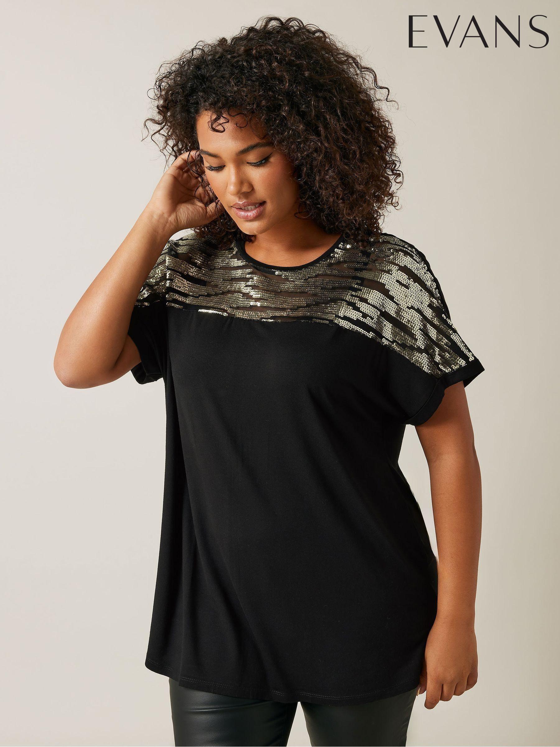 Evans Black Sequin Short Sleeve Tops Next Luxembourg