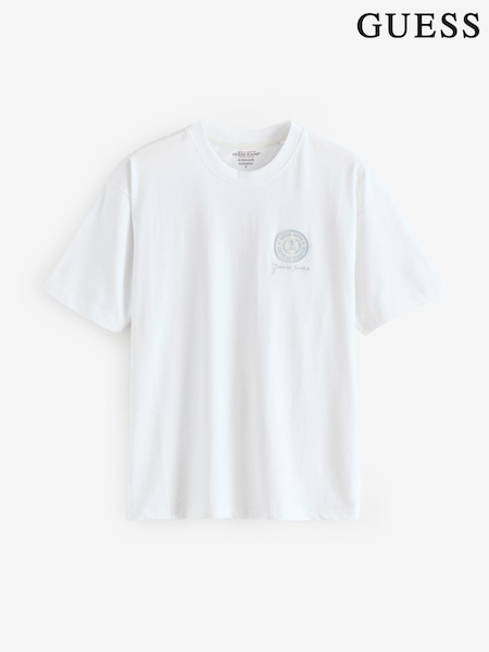 Alb - Tricou Guess Jeans Oversized Fit cu logo Palm 100% bumbac (AT1556) | 216 LEI