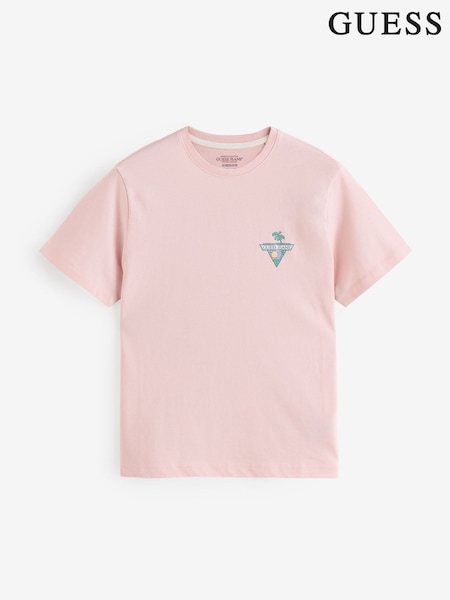Roz deschis - Tricou Guess Jeans Oversized Fit cu logo Palm 100% bumbac (AT1557) | 186 LEI