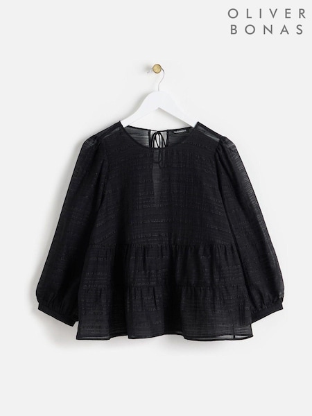 Oliver Bonas Black Textured Sheer Blouse (AT1626) | 123 QAR