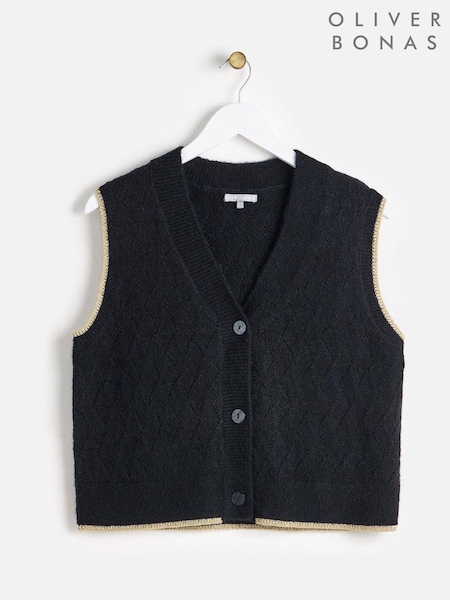 Oliver Bonas Black Metallic Trim Knitted Waistcoat (AT1628) | €33