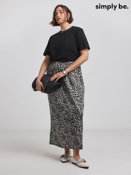 Simply Be Natural Leopard Print Satin Maxi Skirt (AT1654) | 79 QAR