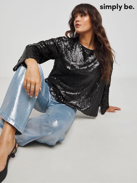 Simply Be Fluted Sleeve Sequin Top (AT1655) | 283 LEI