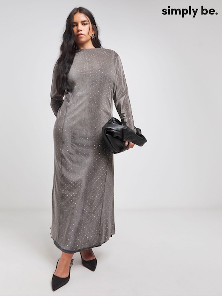 Simply Be Grey Diamonte Mesh Midaxi Dress (AT1676) | AED122