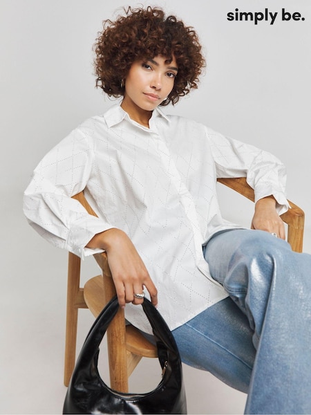 Simply Be White Oversized 100% Cotton Embellished Shirt (AT1677) | ₪181