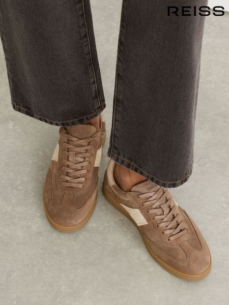 אפור כהה - Reiss Lydia Suede And Leather Colour-block Runner Trainers