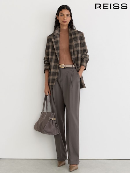 חום - Reiss Sandor Check Wool Check Relaxed Single-breasted Blazer