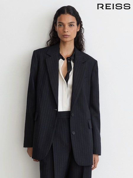 Marineblau - Reiss Beck Wool Pinstripe Single-breasted Suit Blazer Relaxed-fit