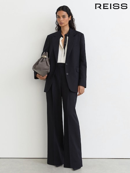 Navy - Reiss Beck Wool Pinstripe Single-breasted Suit Blazer Relaxed-fit