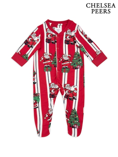 Chelsea Peers Red Baby Christmas Santa Stripe Print Sleepsuit (AT1890) | €12