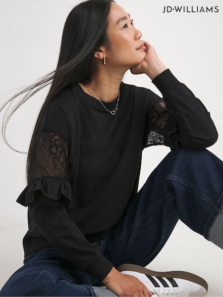 JD Williams Black Lace Sleeve Detail Sweatshirt (AT1894) | €22