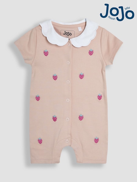 JoJo Maman Bébé Pink 100% Organic Cotton Short Sleeve Strawberry Sleepsuit (AT1964) | €30