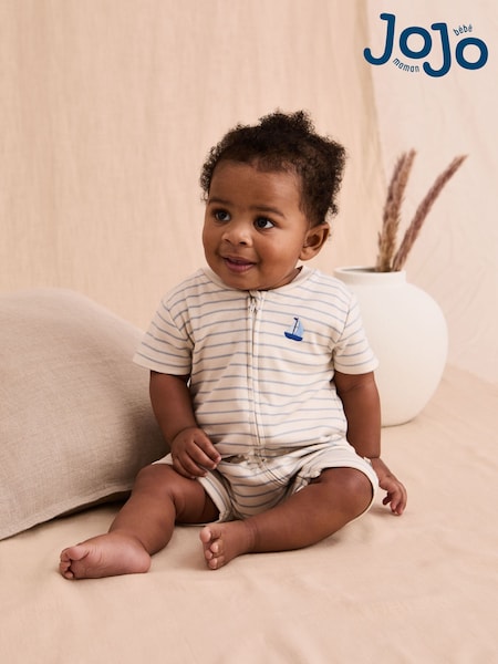 JoJo Maman Bébé Cotton Short-Sleeved Stripe Romper (AT1976) | 26 €