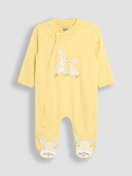 JoJo Maman Bébé Yellow 100% Cotton Footed Appliqué Zip Sleepsuit (AT1984) | €34