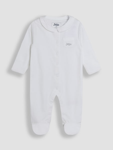 JoJo Maman Bébé White 100% Cotton Collared Sleepsuit (AT1995) | €30