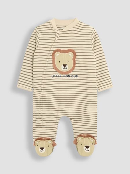 Ecru - JoJo Maman Bébé 100% Cotton Footed Appliqué Zip Sleepsuit (AT2003) | 34 €