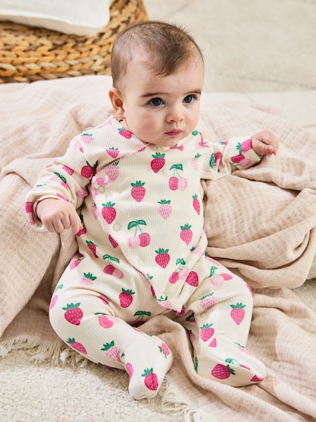 JoJo Maman Bébé Cream Cotton Footed Cross-Over 100% Cotton Sleepsuit (AT2008) | €26