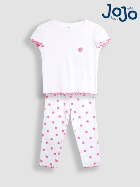 JoJo Maman Bébé White 100% Cotton Strawberry Embroidered Rib Pyjamas (AT2021) | €34