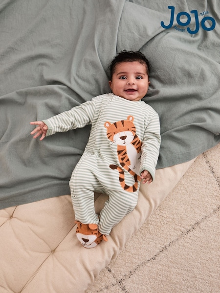 Grün - JoJo Maman Bébé 100% Cotton Footed Appliqué Zip Sleepsuit (AT2036) | 34 €