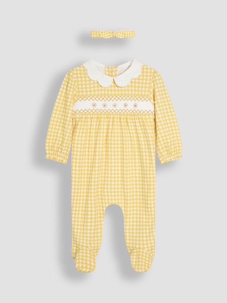 JoJo Maman Bébé Smocked 100% Cotton Sleepsuit and Headband Set 2 Piece (AT2047) | 41 €