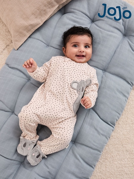 JoJo Maman Bébé White Footed Appliqué Zip Sleepsuit (AT2048) | €34