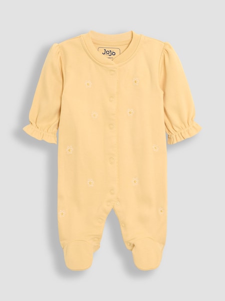 JoJo Maman Bébé Yellow 100% Cotton Popper Footed Embroidered Sleepsuit (AT2049) | €34 - €35