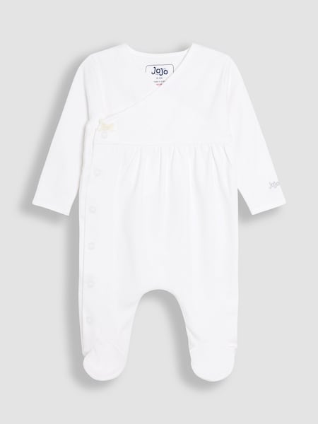 JoJo Maman Bébé White 100% Cotton Cross-Over Sleepsuit (AT2057) | €30